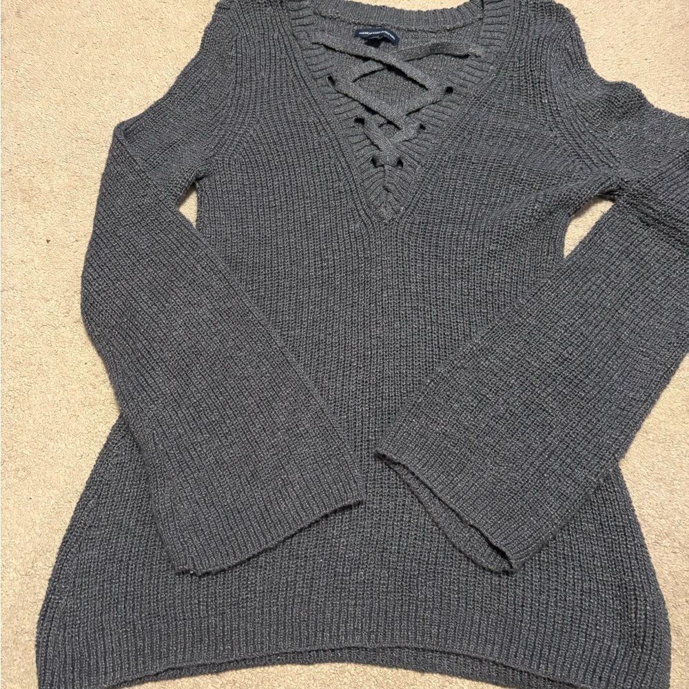 American Eagle Outfitters Charcoal V-Neck Sweater